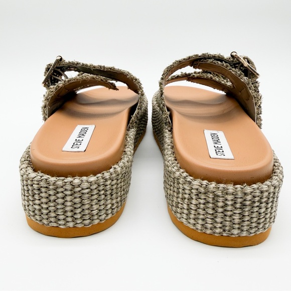 Steve Madden Karrigan Raffia Platform Slide Sandals Olive Woven Buckle 8 NEW - Picture 7 of 15
